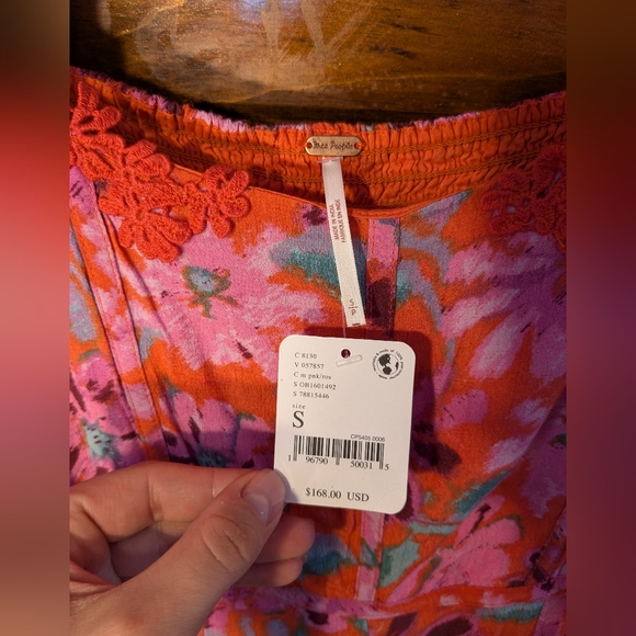 NWT Free People Gorgeous Pink Orange Embroidered Slit Dress Small - Picture 7 of 13